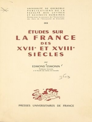 cover image of Études sur la France des XVIIe et XVIIIe siècles